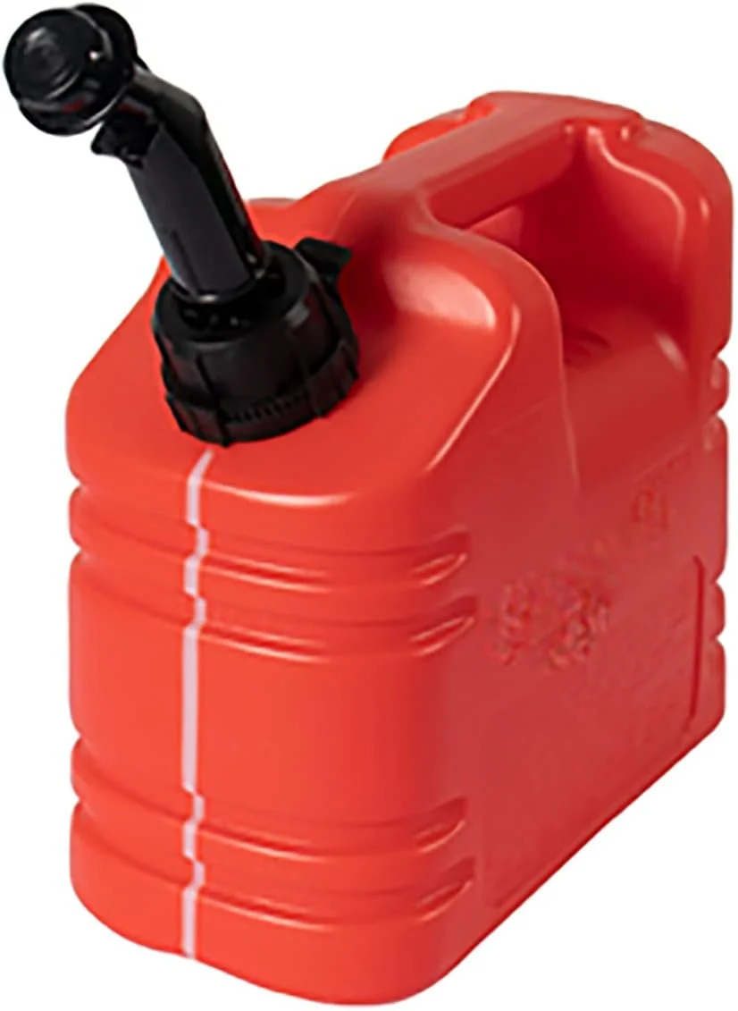 ظرف بنزین پلاستیکی قابل حمل با لوله راهنمای روغن داخلی، مخزن ذخیره بنزین پلی اتیلن، مخزن بنزین یدکی برای اتومبیل و موتورسیکلت، قرمز، 5 لیتر