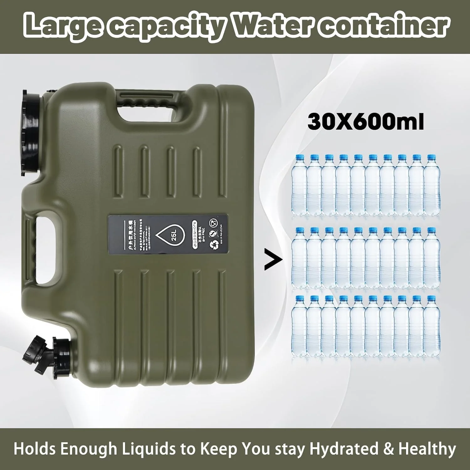 ظروف آب قابل حمل با شیر، گالن 5.5 (25 لیتری)، مخزن آب با شیر، ظروف ذخیره سازی آب چند منظوره برای کمپینگ، پیاده روی در فضای باز، سطل ذخیره آب، نوشیدنی