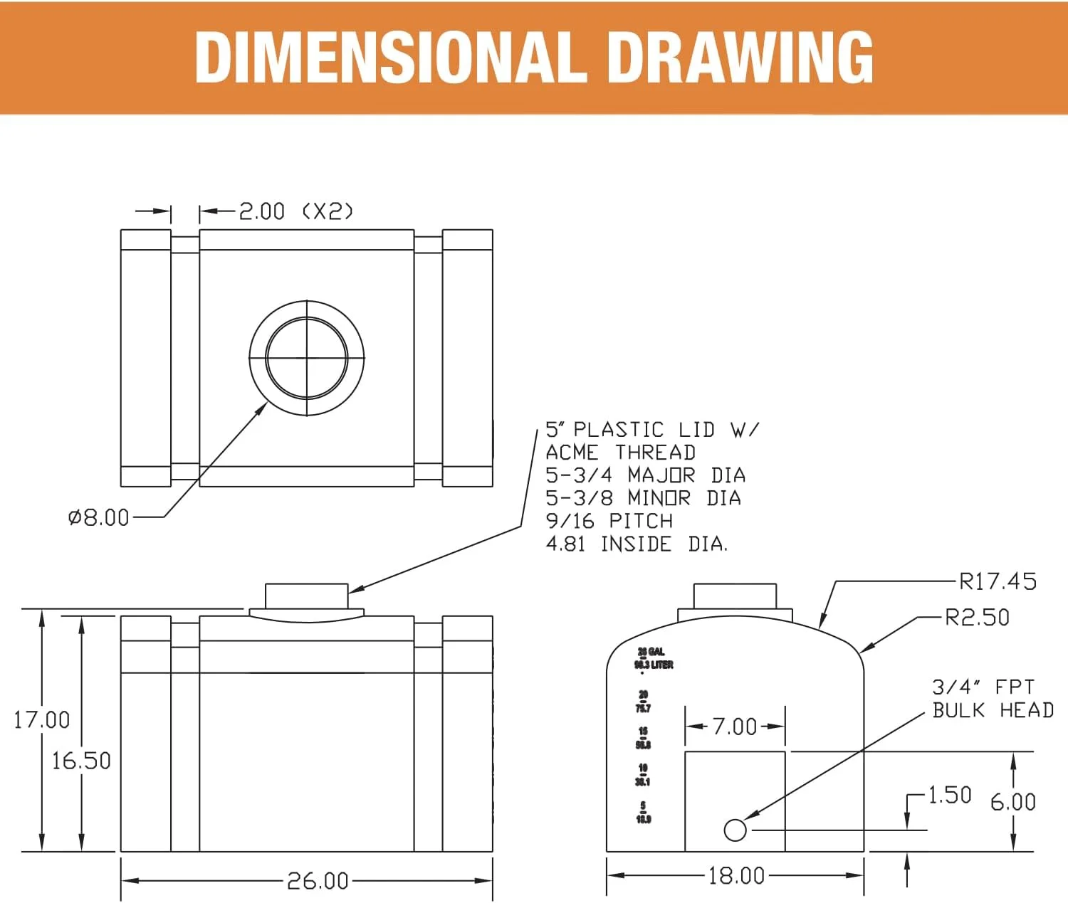 مخزن پلی اتیلن گنبدی RomoTech، ۲۶ گالن