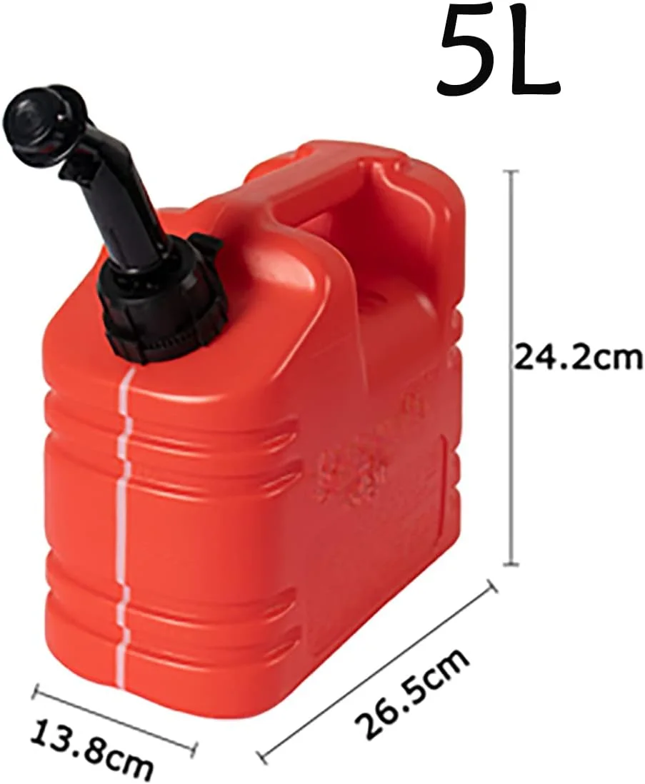 ظرف بنزین پلاستیکی قابل حمل با لوله راهنمای روغن داخلی، مخزن ذخیره بنزین پلی اتیلن، مخزن بنزین یدکی برای اتومبیل و موتورسیکلت، قرمز، 5 لیتر