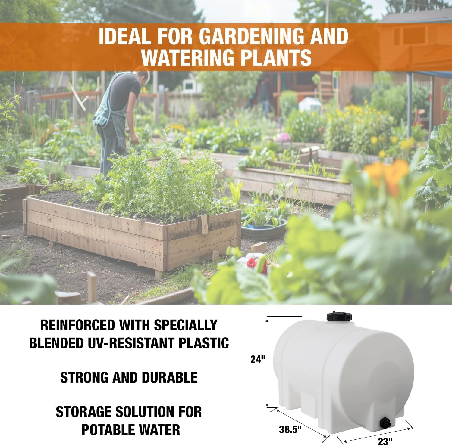 مخزن پلی اتیلن افقی پایه دار RomoTech، 246 لیتر