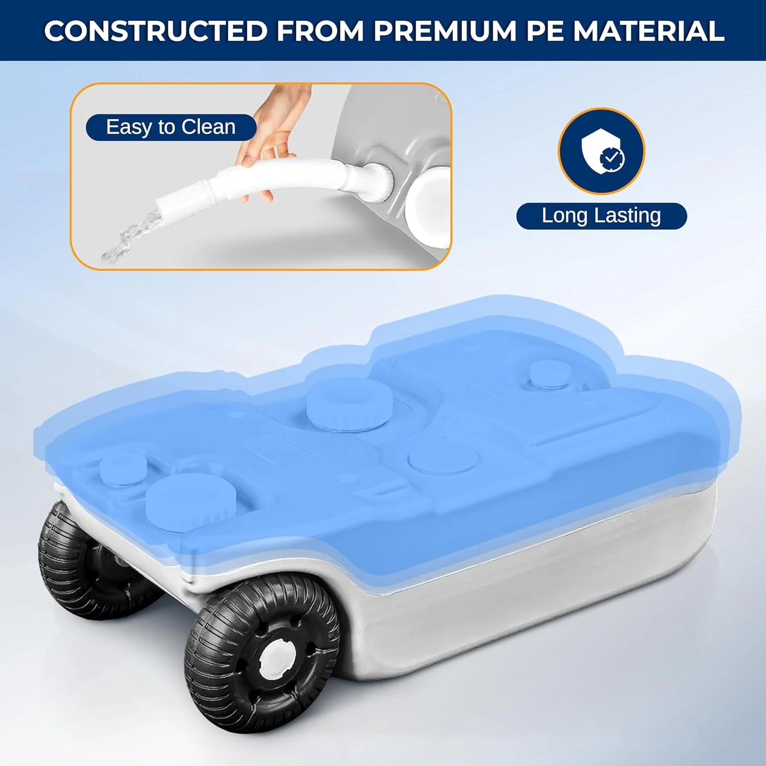 مخزن آب قابل حمل 40 لیتری RV SereneLife با دسته فلزی و چرخ های بزرگ، ایده آل برای کمپینگ و فعالیت های فضای باز، مخزن نگهداری آب شیرین یا فاضلاب، استفاده آسان