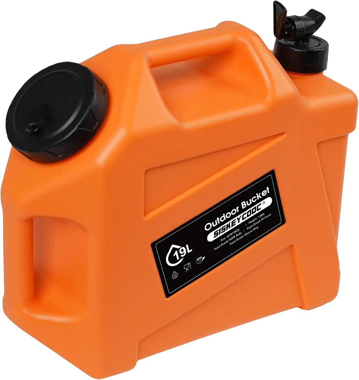 ظرف آب قابل حمل 19 لیتری با شیر، مخزن آب نارنجی، خروجی آب، ظرف آب چند منظوره برای کمپینگ، فضای باز، حمل و نقل اضطراری (نارنجی، 19 لیتر)