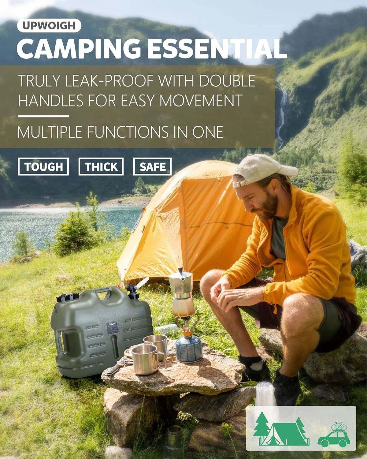 ظرف آب 25 لیتری UPWOIGH با شیر، بدون نشتی، مخزن آب سبز، سطل آب قابل حمل برای کمپینگ، پیاده روی، پیک نیک و باربیکیو