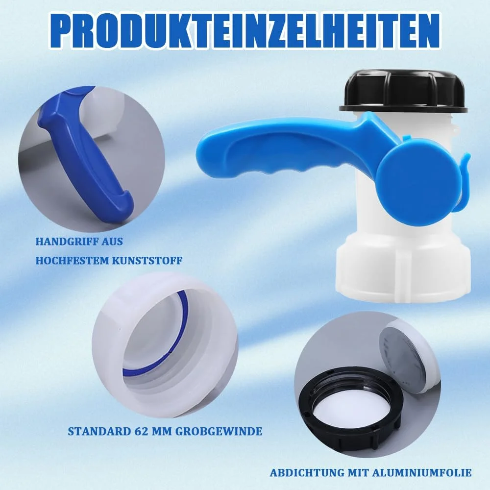 آداپتور یونیورسال مخزن آب IBC، شیر خروجی IBC 62 میلی متر، شیر توپی مخزن IBC 62 میلی متر، شیر توپی آداپتور IBC، شیر توپی برای مخزن 1000 لیتری، شیر خروجی مخزن IBC، شیر مخزن IBC 62 میلی متر