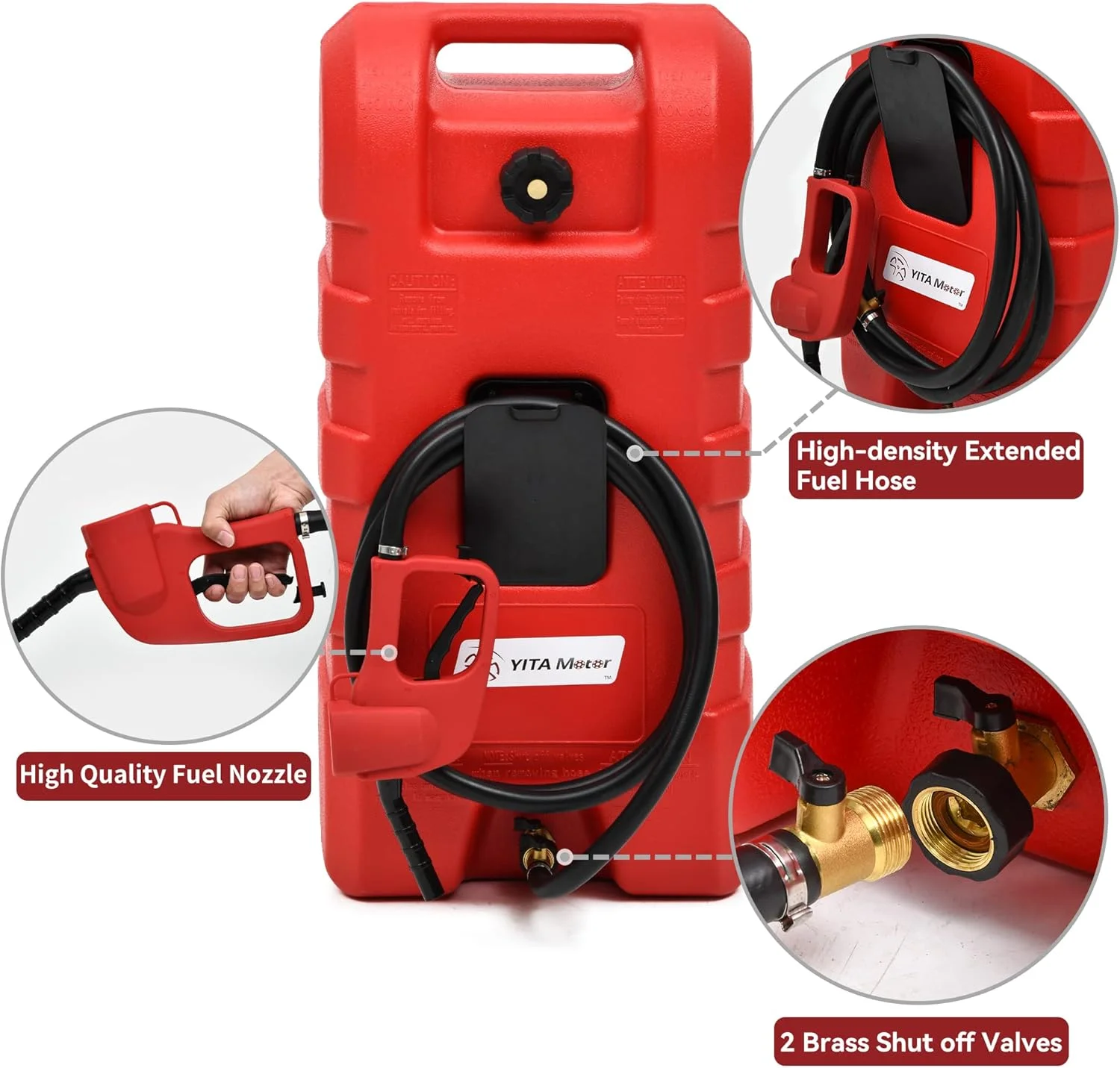 مخزن سوخت ۱۵ گالنی YITAMOTOR، مخزن سوخت قابل حمل، مخزن سوخت بنزین و گازوئیل با نازل انتقال دستی، مخزن سوخت گازوئیل، قرمز