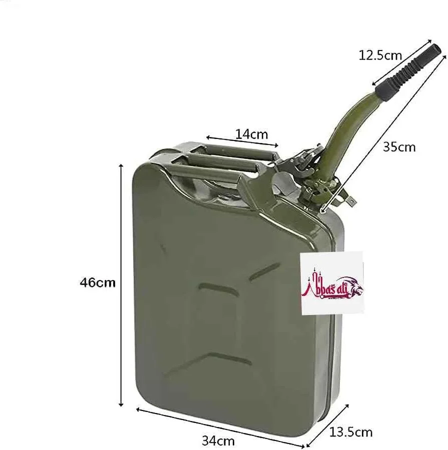 گالن فلزی بنزین عباسعلی برای بنزین/گازوئیل/آب با دهانه فلزی انعطاف پذیر (20 لیتر)