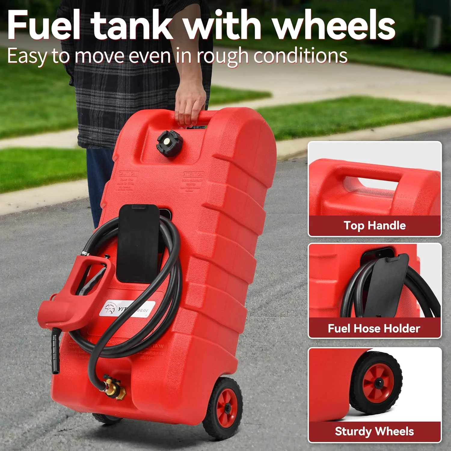 مخزن سوخت ۱۵ گالنی YITAMOTOR، مخزن سوخت قابل حمل، مخزن سوخت بنزین و گازوئیل با نازل انتقال دستی، مخزن سوخت گازوئیل، قرمز