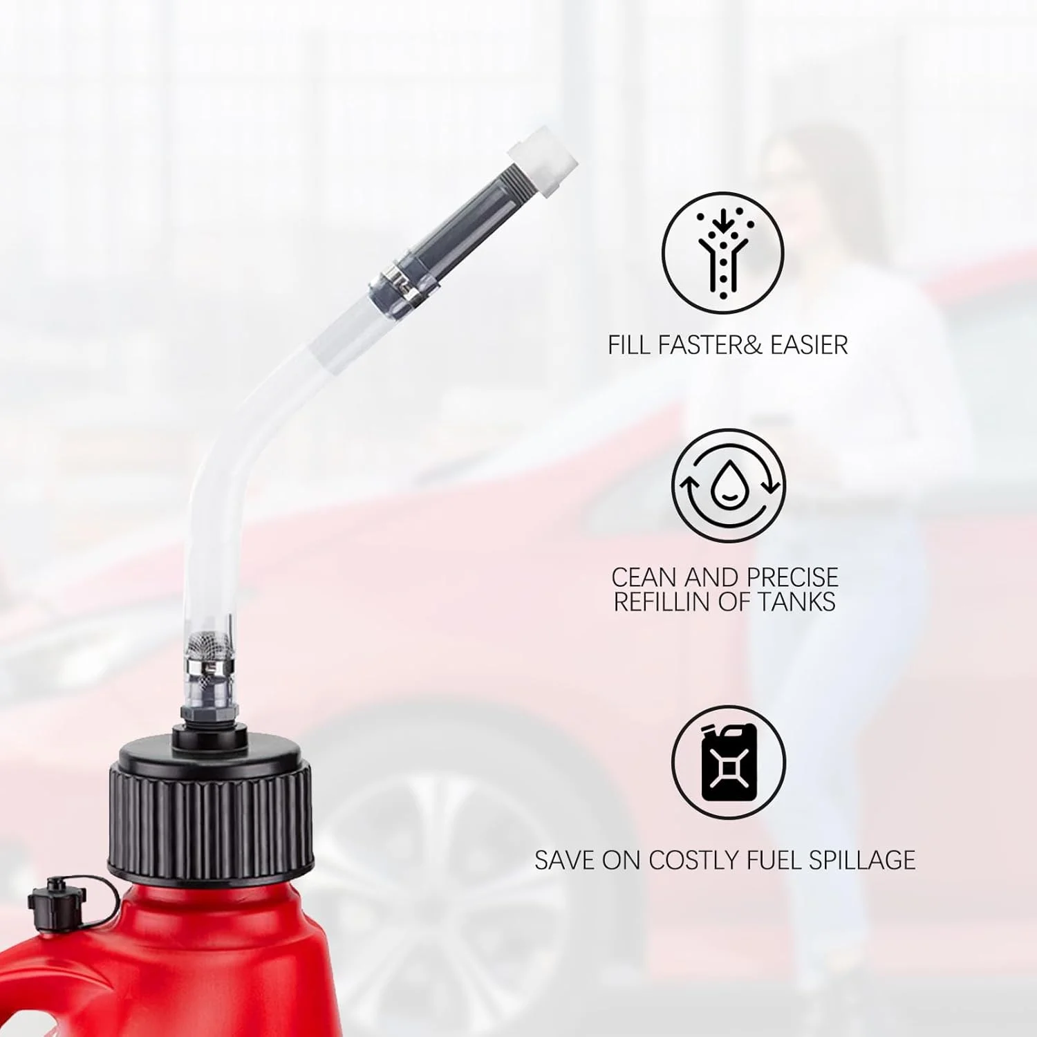 ANEETAFAN مخزن سوخت، مخزن مسابقه ای وی پی با ظرفیت 5.5 گالن، شلنگ شفاف 14 اینچی مخزن سوخت وی پی به همراه خم کننده شلنگ، جایگزین نازل پرکن سریع