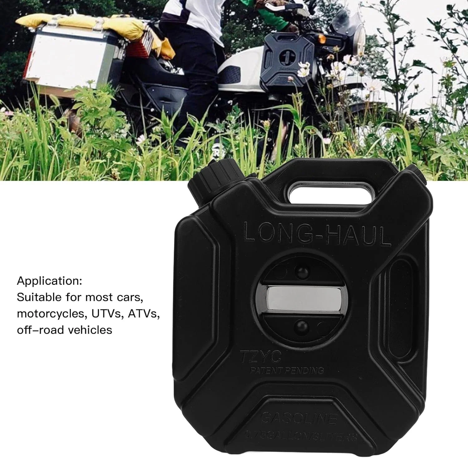 ظرف بنزین اضطراری آکوزون 3 لیتری (0.75 گالن) مشکی مناسب خودرو، موتورسیکلت، UTV، ATV، موتورهای خاکی (همراه با براکت)