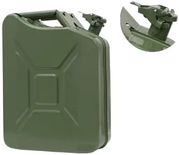 ظرف فلزی سبک آمریکایی - ظرفیت 20 لیتر، رنگ سبز ارتشی، آهن سنگین با پوشش پودری، ضخامت 0.8 میلی متر، مخزن قابل حمل برای نگهداری سوخت و مایعات (سبز، 20 لیتر)