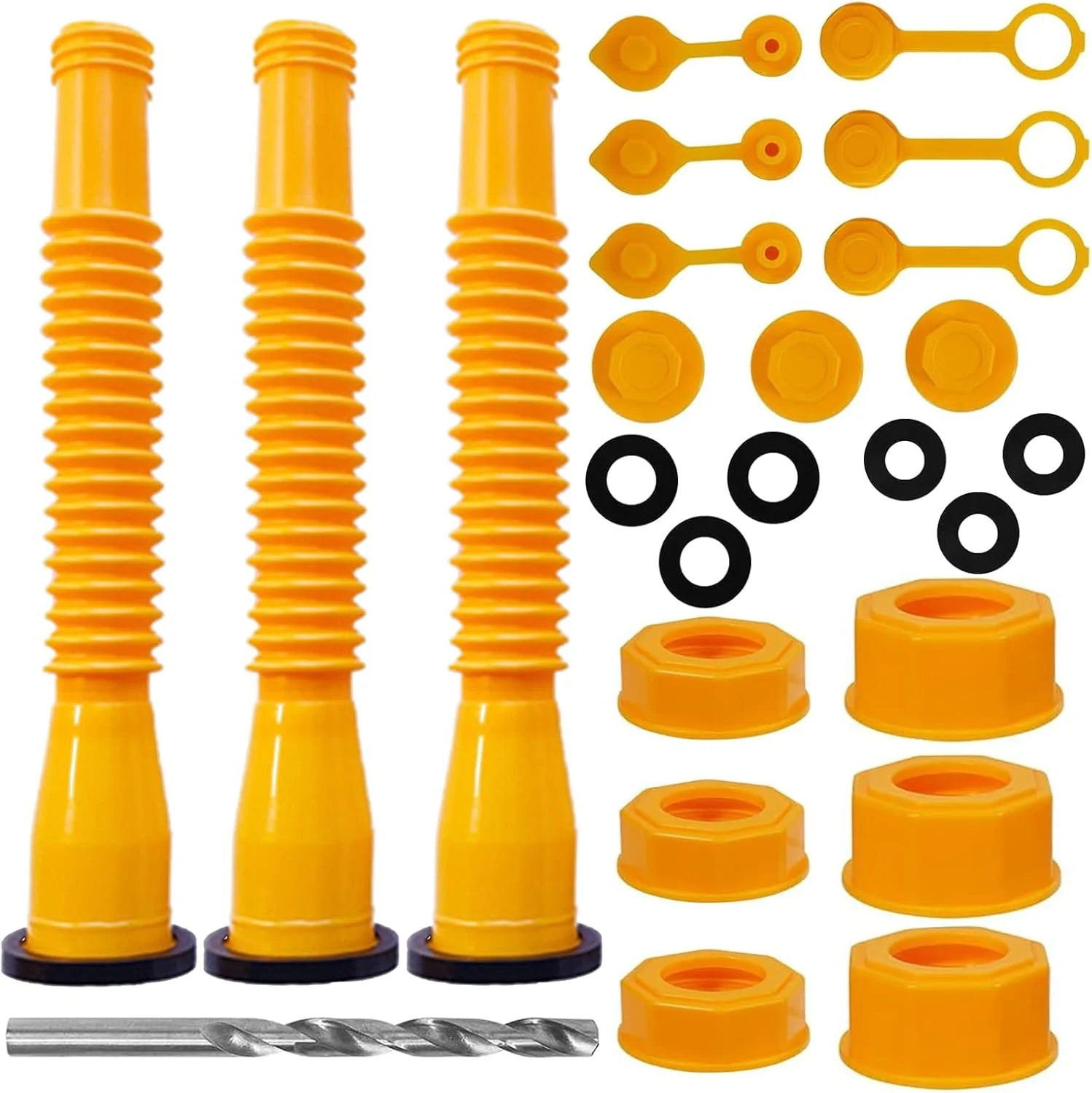 مجموعه 19 عددی جایگزین خروجی مخزن سوخت آرشانی، جایگزین نازل مخزن سوخت 1/2/5/10 گالن، 3 لوله خم شو، 3 رزوه ظریف، 3 یقه پیچی رزوه درشت، 3 درب رزوه ای، 6 درب هواکش، 1 درب مته