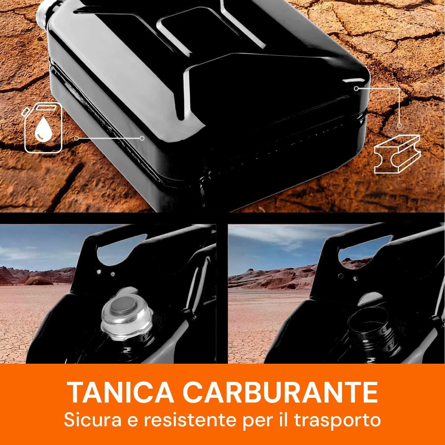 ظرف بنزین فلزی پودری اپوکسی آویلیـا 5 لیتری با قفل مغناطیسی ضخامت 0.9 میلی متر برای گازوئیل، بنزین و نفت سفید