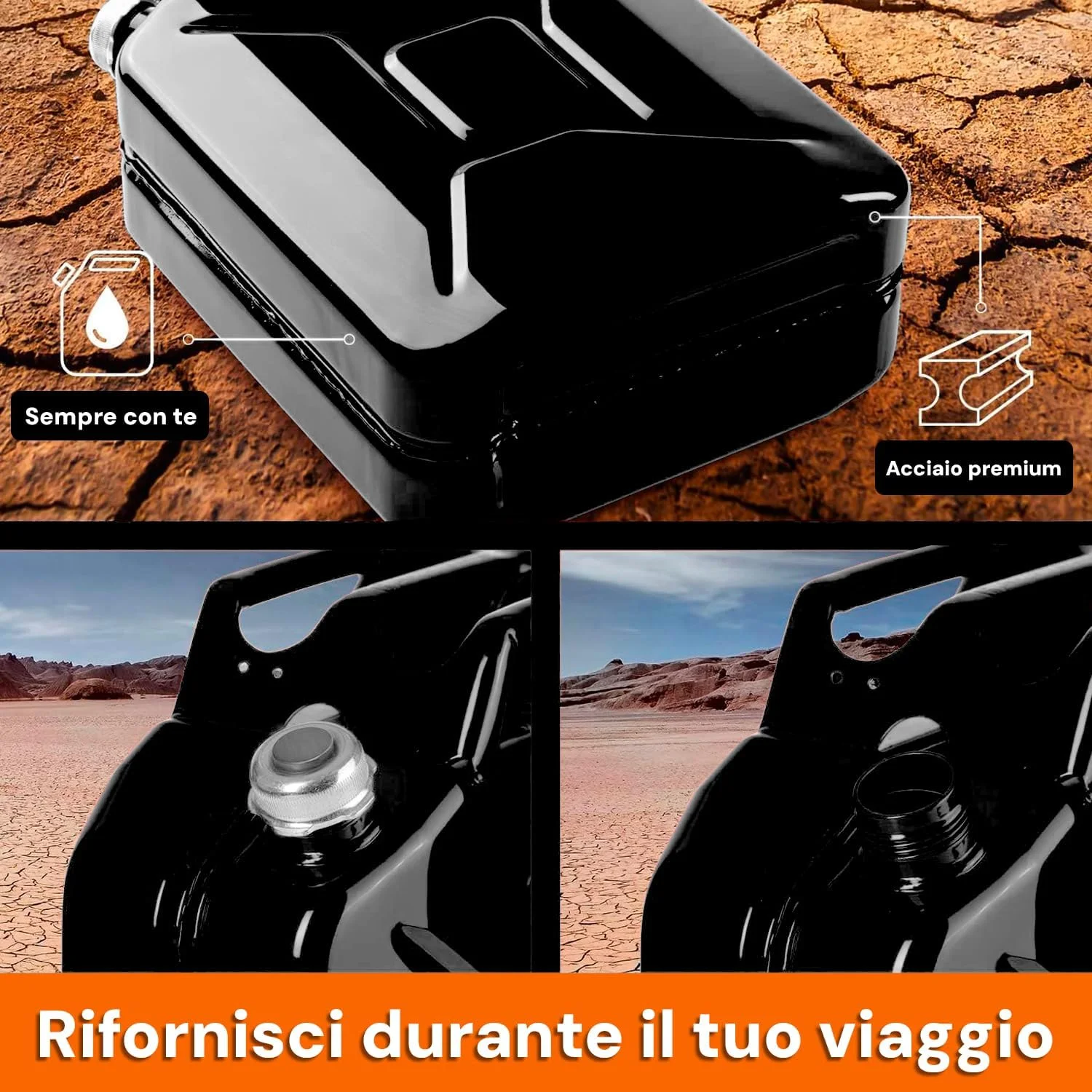 گالن فلزی ۲۰ لیتری آویلی مناسب برای بنزین، گازوئیل و نفت سفید با بست مغناطیسی و پوشش اپوکسی بادوام