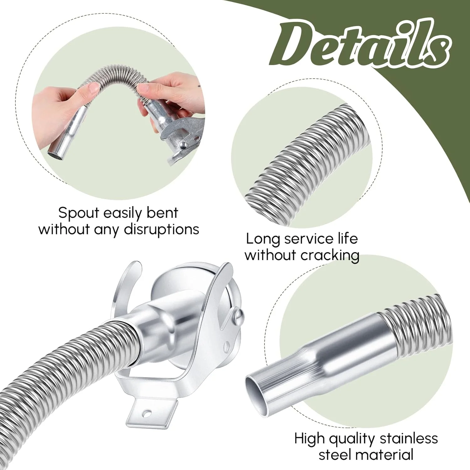 قیف انعطاف پذیر برای گالن سوخت، 2 عدد، لوله استیل ضد زنگ، مناسب برای گالن های 5 گالنی