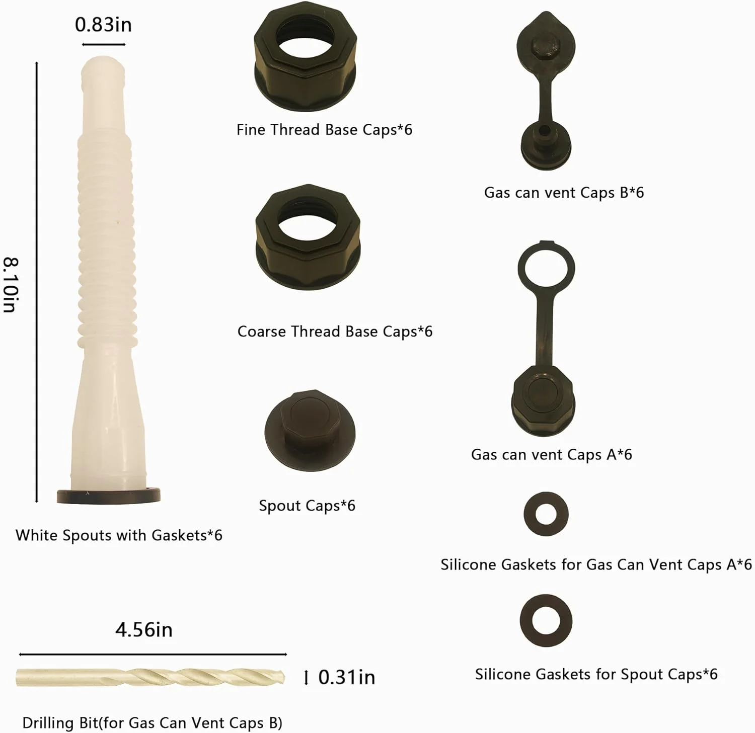 مجموعه جایگزینی نازل مخزن سوخت، نازل مخزن سوخت مدل قدیمی نصب آسان، نازل انعطاف پذیر مناسب برای اکثر مخازن روغن 1/2/5/10 گالنی (6 عددی - سفید)
