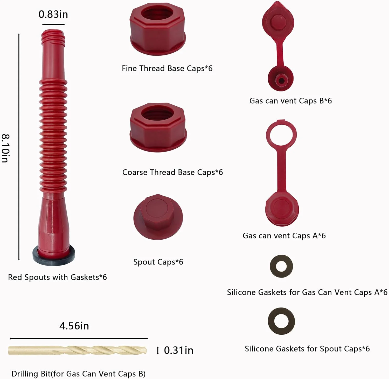 کیت جایگزینی نازل مخزن سوخت CARONIN، نازل مخزن سوخت مدل قدیمی برای نصب آسان، نازل انعطاف پذیر سازگار با اکثر مخازن روغن 1/2/5/10 گالنی (مجموعه 6 عددی - قرمز)