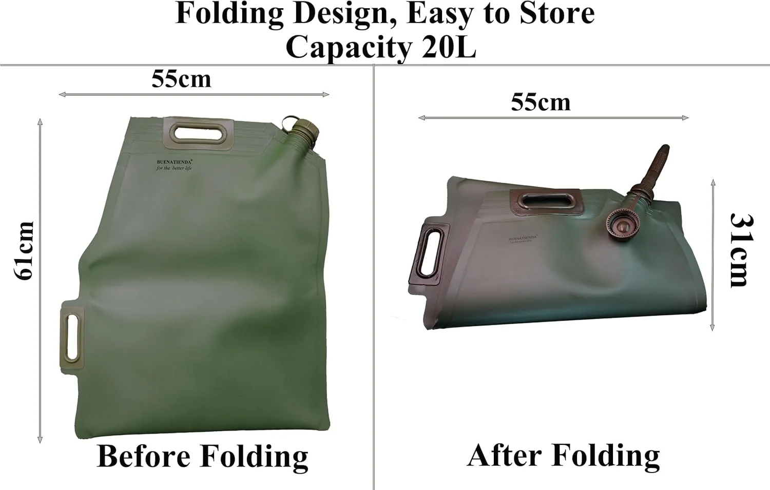 ظرف سوخت تاشو فوق سبک TPU ضخیم شده BUENATIENDA (سبز) (20 لیتر)