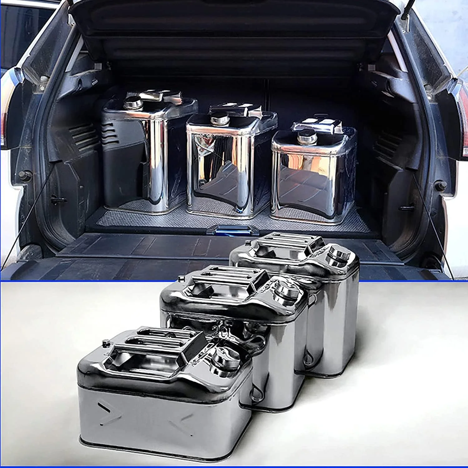 مخازن سوخت با ظرفیت بالا فولاد ضد زنگ 304، قوطی های بنزین قابل نصب روی خودرو، قوطی بنزین موتور سیکلت، ظروف روغن بنزین (15 لیتر)