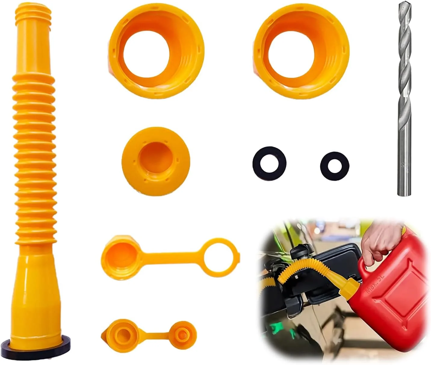 مجموعه نازل مخزن سوخت، 3 عدد جایگزین لوله سوخت ضد لغزش و ضد ریزش، لوله سوخت جایگزین ارتقا یافته خم شو با مهره و مته برای اکثر مخازن 1/2/5/10 گالنی (زرد)