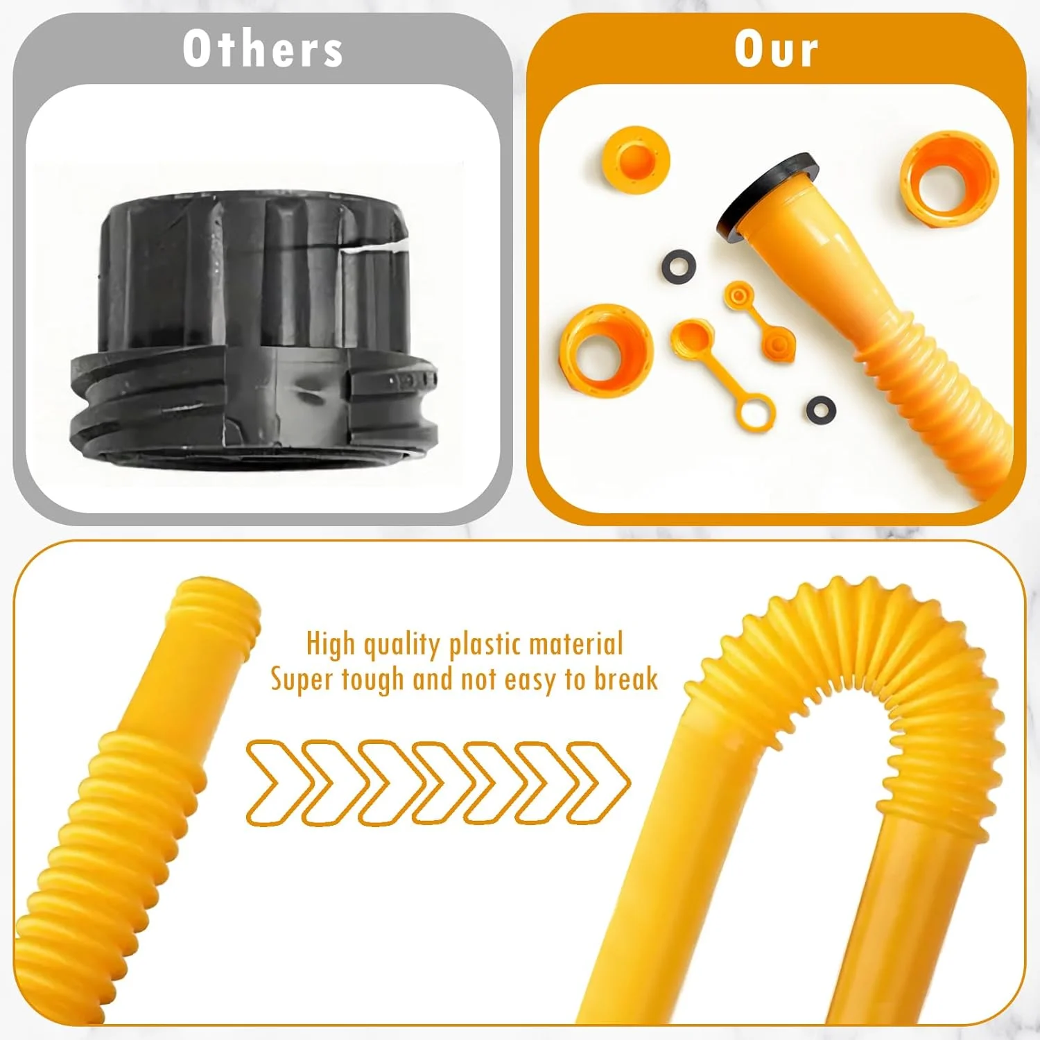 مجموعه نازل مخزن سوخت، 3 عدد جایگزین لوله سوخت ضد لغزش و ضد ریزش، لوله سوخت جایگزین ارتقا یافته خم شو با مهره و مته برای اکثر مخازن 1/2/5/10 گالنی (زرد)