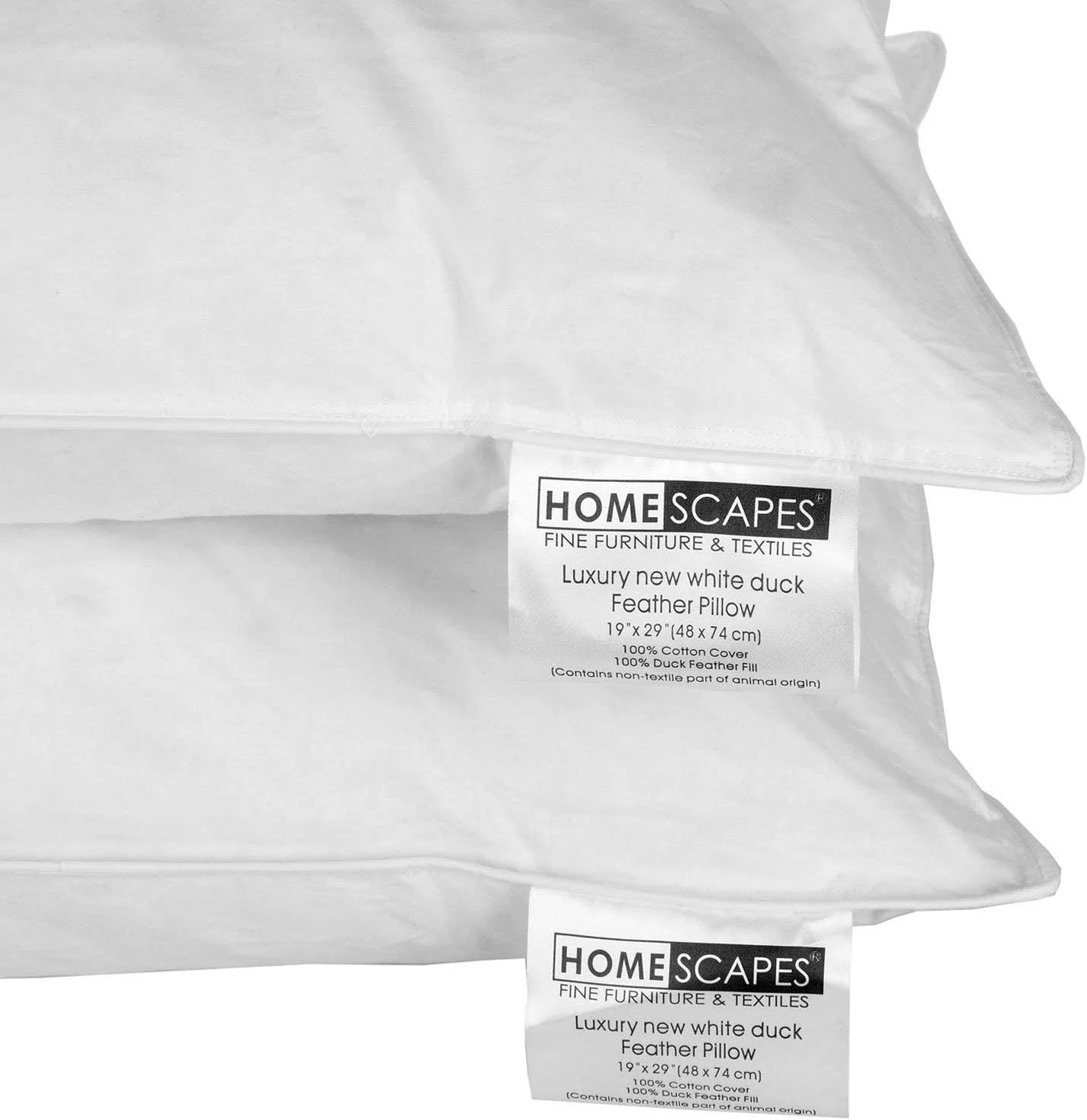 هوم اسکیپس - جفت بالش پر اردک سفید - کیفیت فروشگاهی - ضد گرد و غبار - قابل شستشو - سفتی متوسط/نرم - روکش 100% پنبه ضد پرز - دارای گواهی RDS