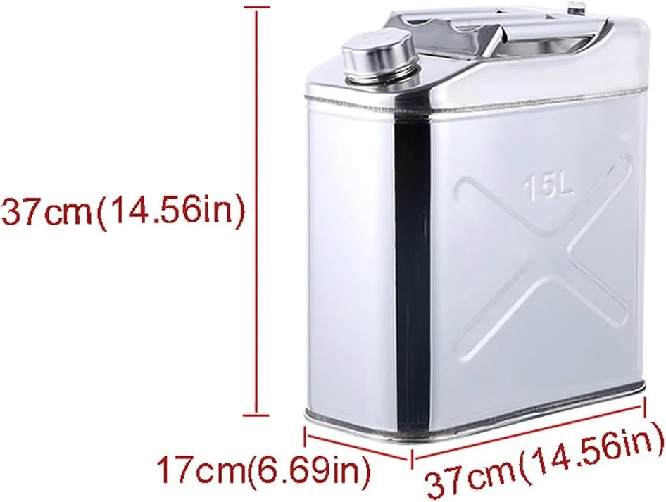 مخزن سوخت قابل حمل فولاد ضد زنگ 304، گالن فلزی ضد زنگ 15 لیتری، مخزن یدکی گازوئیل برای حمل و نقل و ذخیره سازی مسافرتی، 15 لیتر
