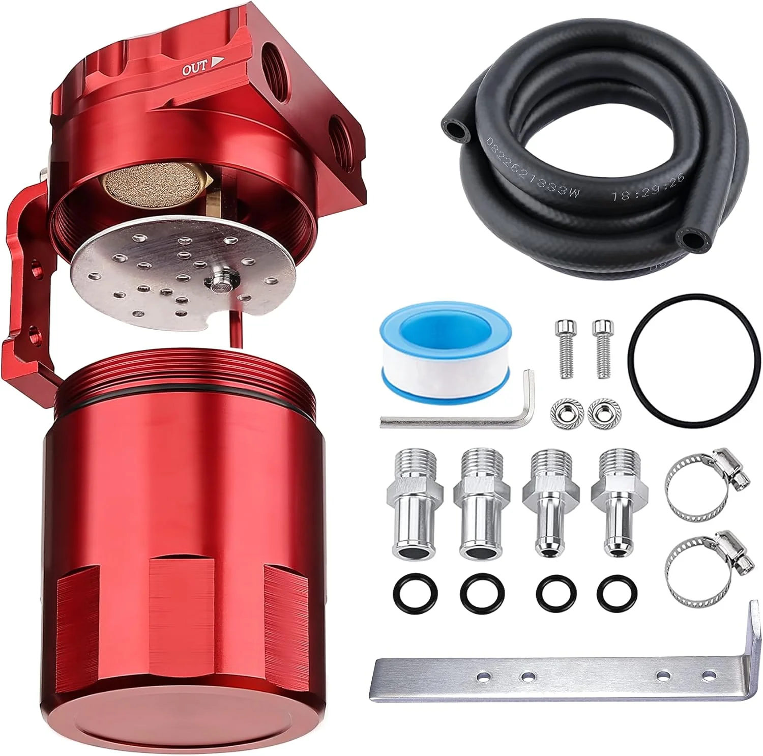 مخزن جمع آوری روغن ای وی آی ال انرژی، کیت مخزن ۳۰۰ میلی لیتری جهانی با شلنگ ۵ فوتی ۳/۸ اینچی، جداکننده روغن هوا آلومینیومی با فیلتر داخلی ارتقا یافته