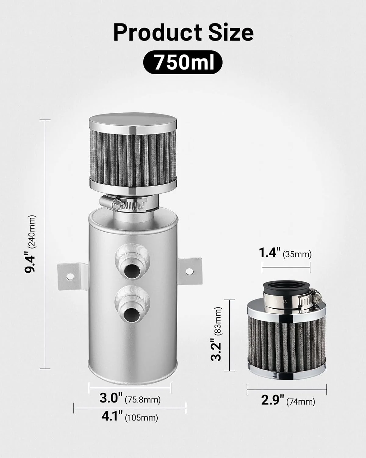 مخزن روغن 750 میلی لیتری با کیت خط سوخت AN10، جداکننده روغن 2 پورت، جهانی