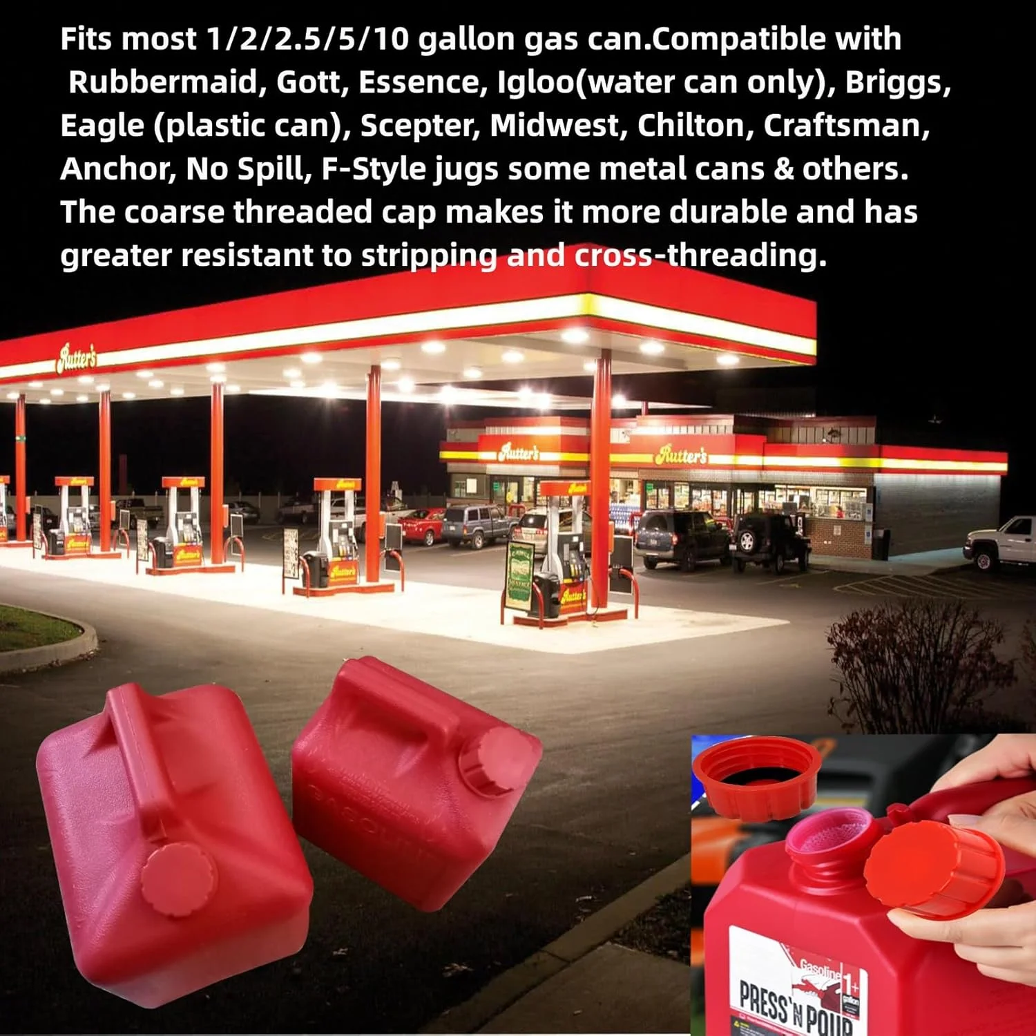 درب جایگزین مخزن سوخت Fesasn (بسته 4 عددی)، درب مخزن سوخت با رزوه درشت مناسب برای اکثر مخازن سوخت 1/2/3/5 گالنی، درب رزوه درشت برای جلوگیری از نشت سوخت (دو ضخامت واشر)، 60-5157-1-01