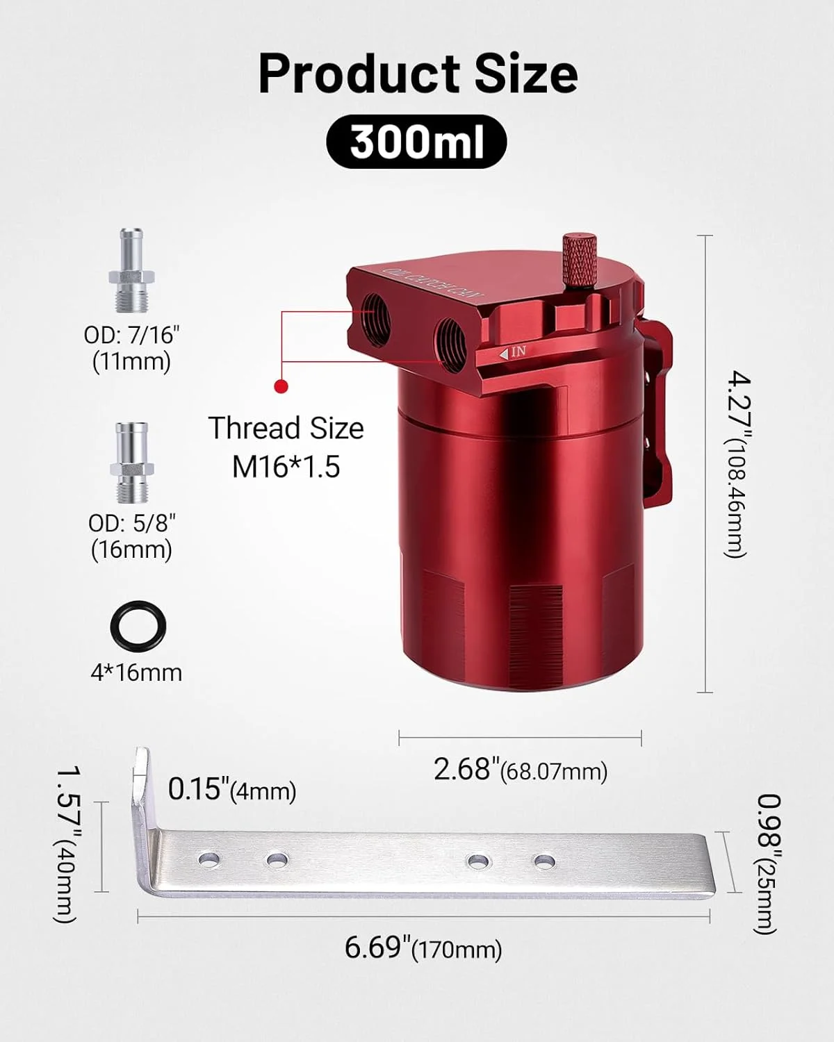 مخزن جمع آوری روغن ای وی آی ال انرژی، کیت مخزن ۳۰۰ میلی لیتری جهانی با شلنگ ۵ فوتی ۳/۸ اینچی، جداکننده روغن هوا آلومینیومی با فیلتر داخلی ارتقا یافته