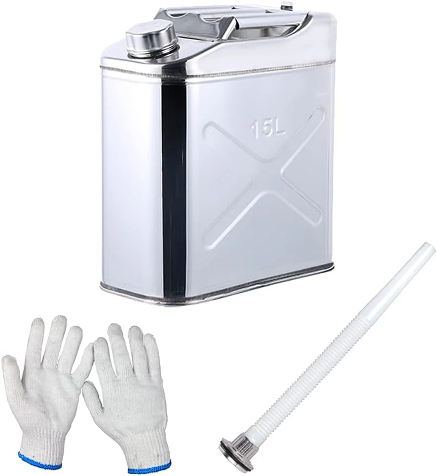 مخزن سوخت قابل حمل 15 لیتری استیل ضد زنگ 304، گالن فلزی ضد زنگ برای حمل و نقل و ذخیره سازی بنزین، نفت گاز و سوخت