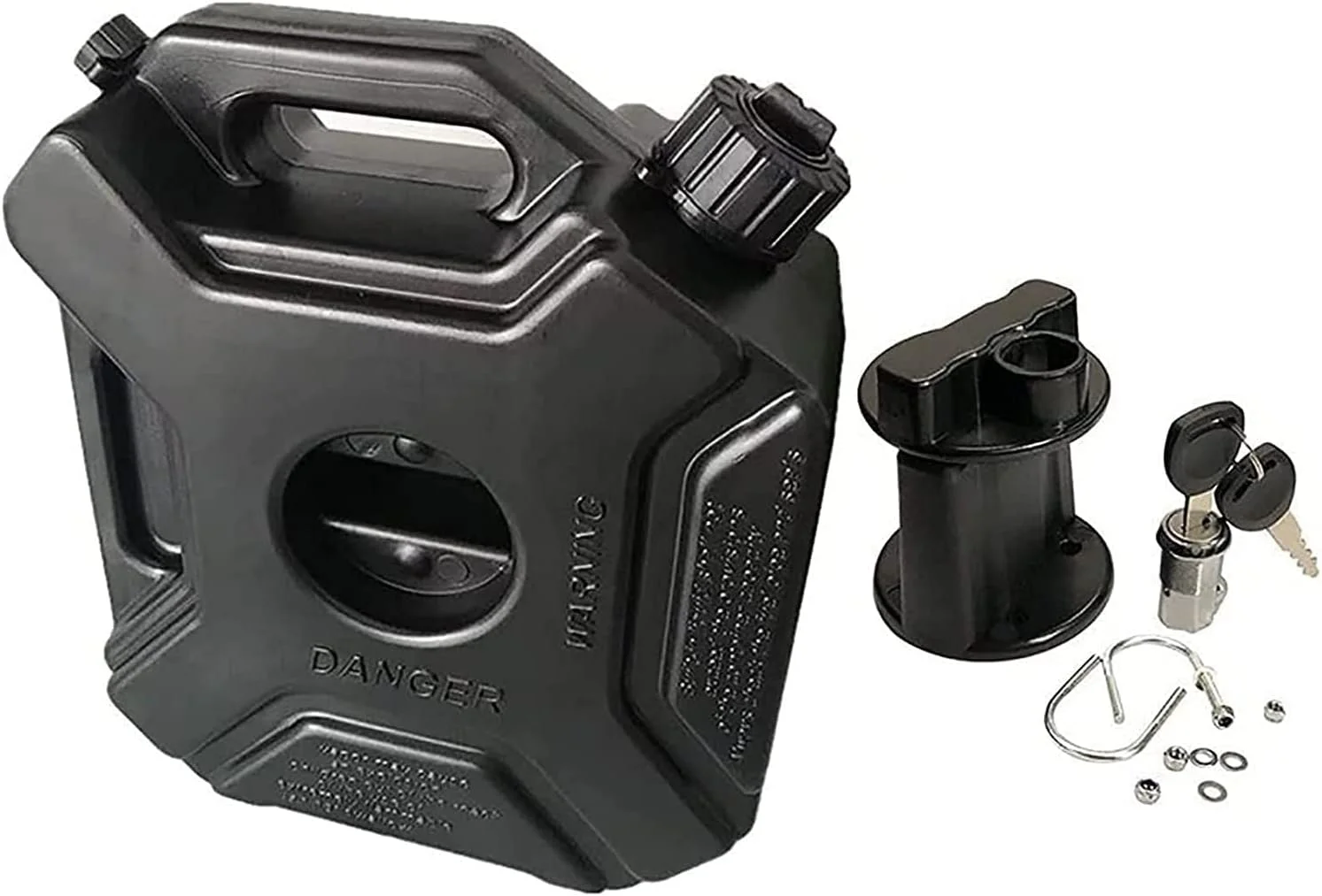 گالن بنزین پلاستیکی 5 لیتری مشکی رنگ مناسب ذخیره سوخت و روغن برای مواقع اضطراری خودرو، قابل حمل به همراه کلید (رنگ: تک مخزن، سایز: #1)(همراه با کلید)