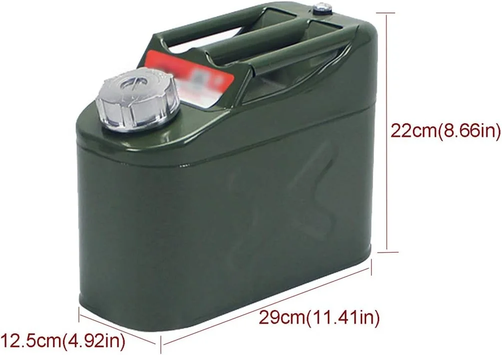 گالن سوخت فلزی قابل حمل 5 لیتری ضد زنگ با درب آلومینیومی ضخیم و ضد نشت، مناسب برای بنزین، گازوئیل و نفت، 5 لیتر
