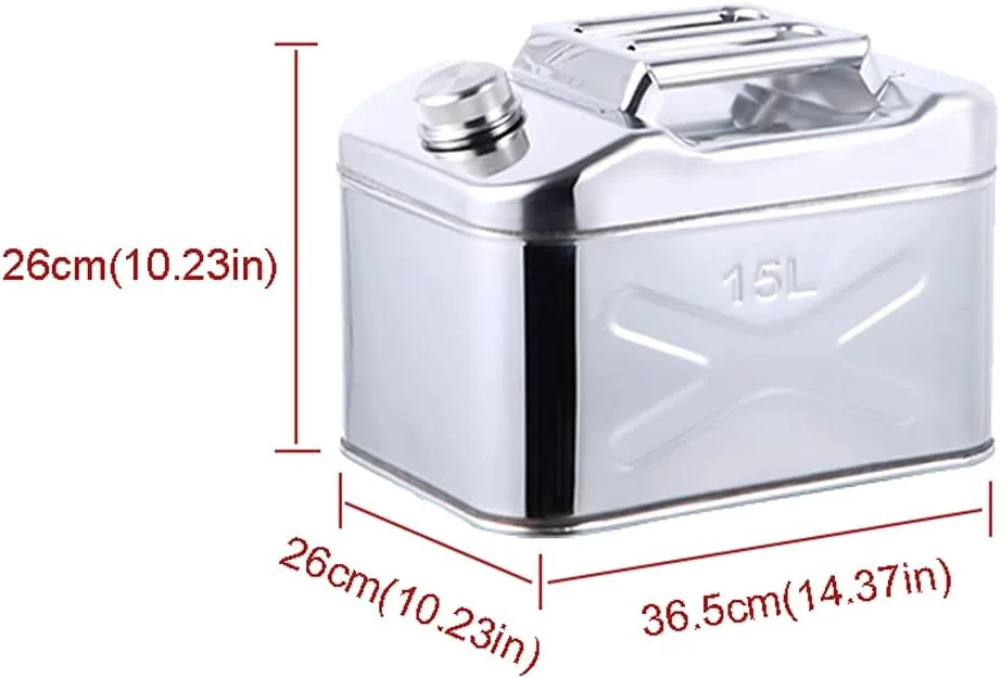 گالن فلزی قابل حمل، ظرفیت بالا ضد زنگ فولاد ضد زنگ 304، مخزن سوخت فلزی حمل و نقل، گالن گازوئیل، 20 لیتر (15 لیتر)