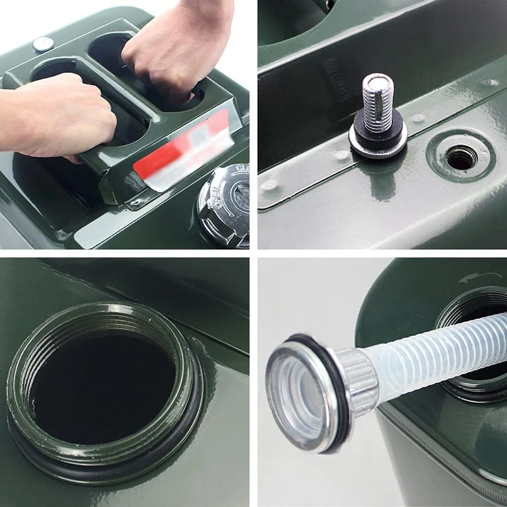 گالن سوخت فلزی قابل حمل 5 لیتری ضد زنگ با درب آلومینیومی ضخیم و ضد نشت، مناسب برای بنزین، گازوئیل و نفت، 5 لیتر