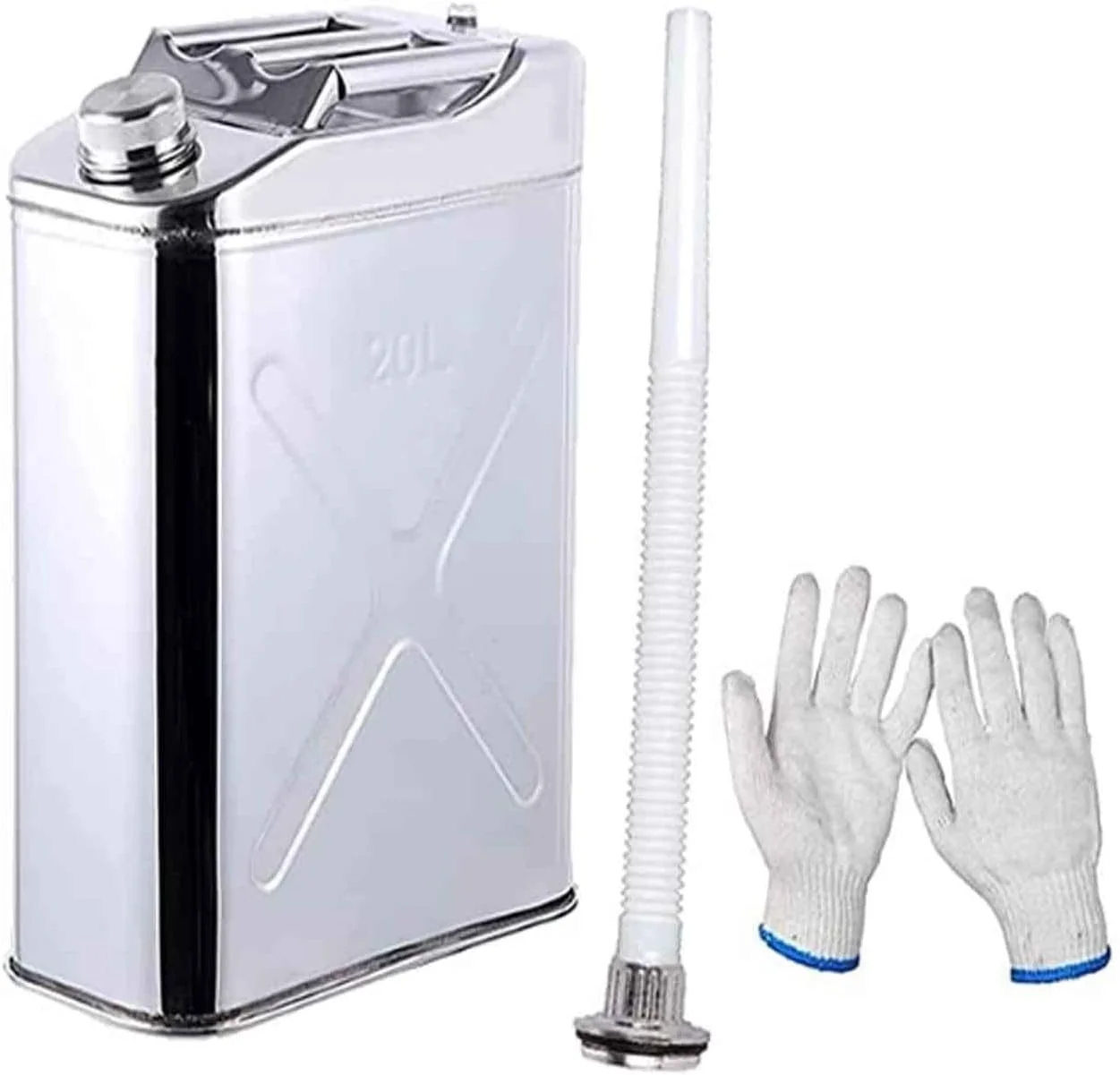 گالن سوخت فلزی 20 لیتری، مخزن سوخت قابل حمل از جنس استیل ضد زنگ 304، مناسب برای ذخیره سازی بنزین، گازوئیل و سوخت خودرو در مواقع اضطراری (سایز :