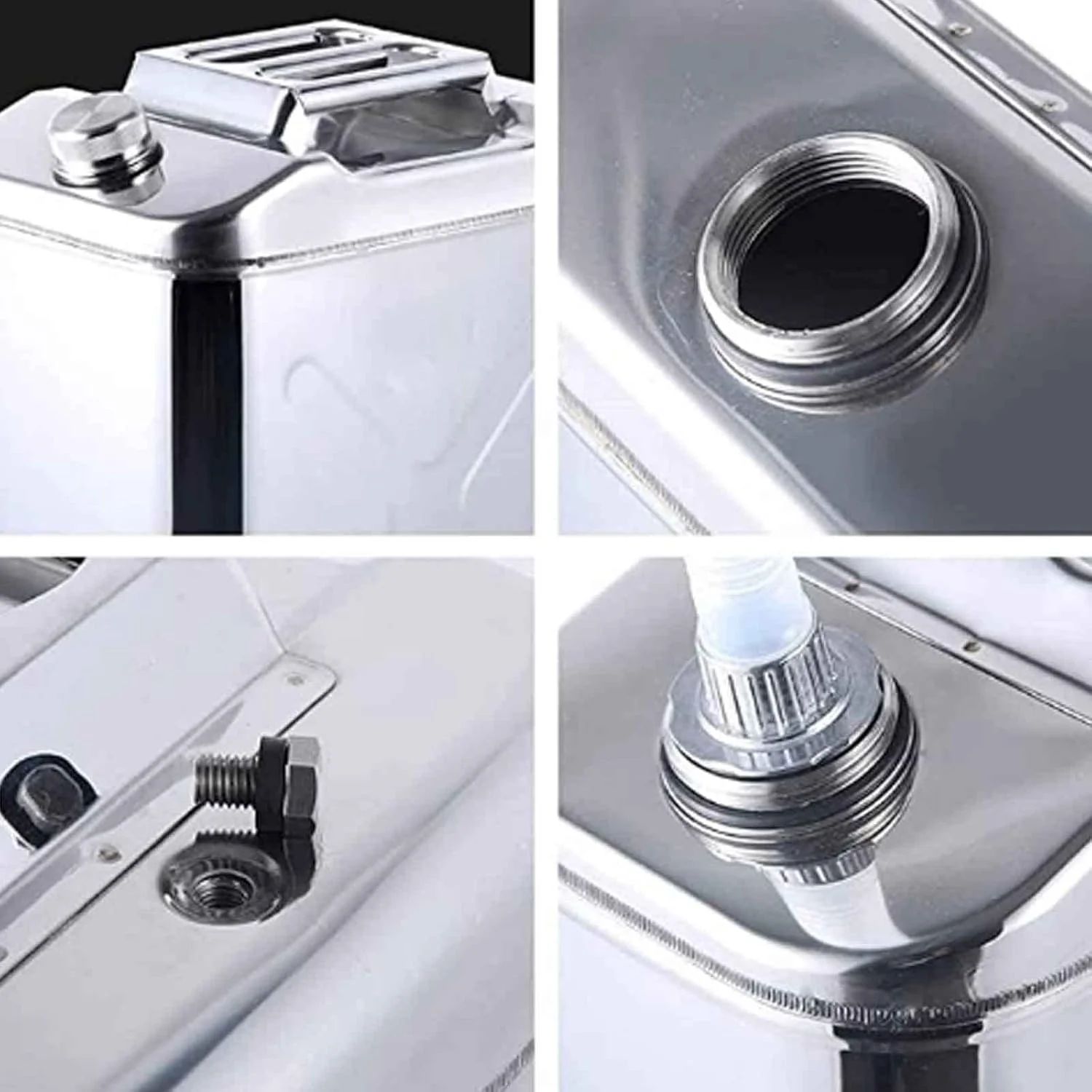 گالن سوخت فلزی 20 لیتری، مخزن سوخت قابل حمل از جنس استیل ضد زنگ 304، مناسب برای ذخیره سازی بنزین، گازوئیل و سوخت خودرو در مواقع اضطراری (سایز :