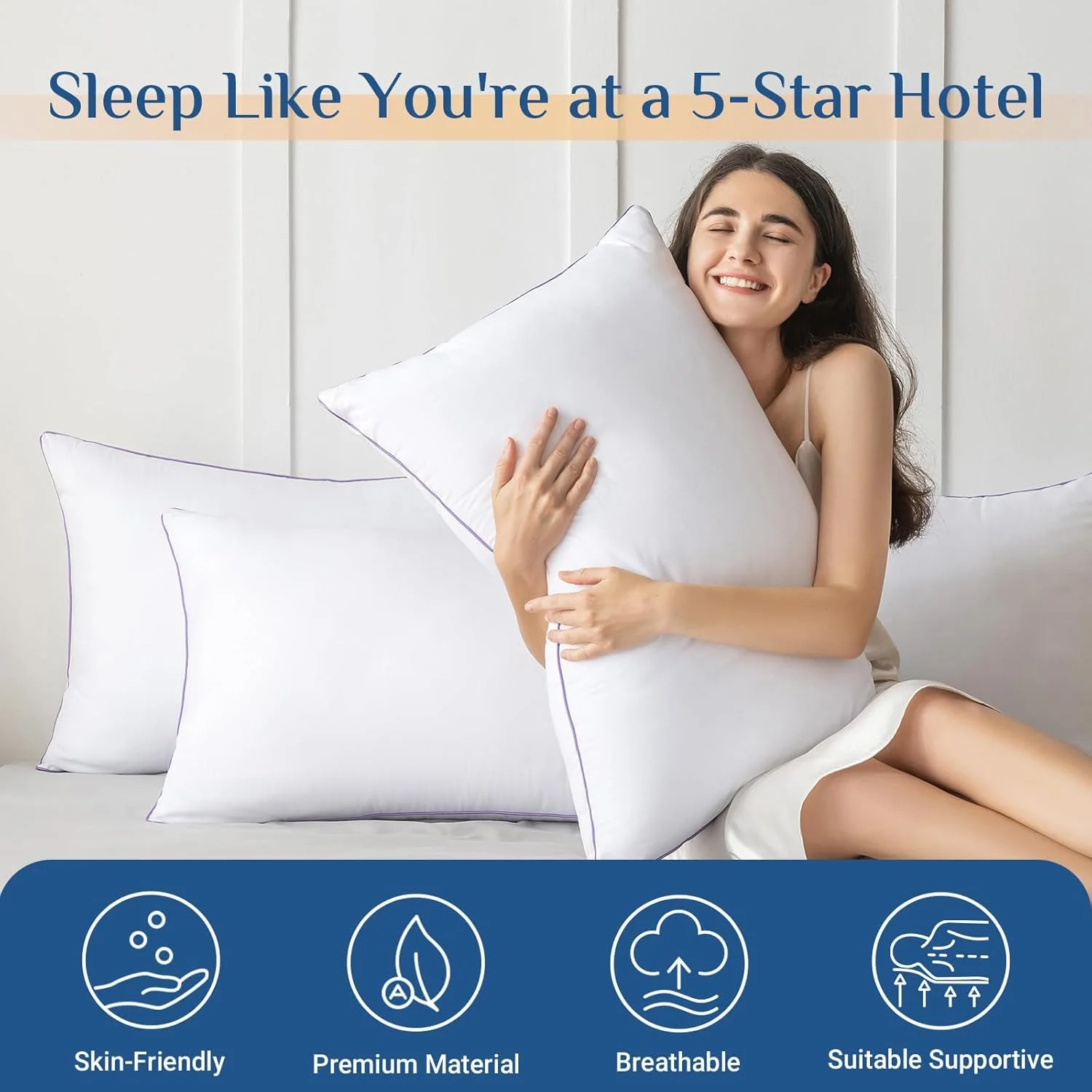 بالش های سایز بزرگ جولی وگ، ست 4 عددی، بالش های تخت خواب، بالش های خنک کننده و پشتیبان با الیاف بسیار نرم، کیفیت لوکس و نرم هتل مناسب برای خوابیدن به پهلو، پشت و شکم