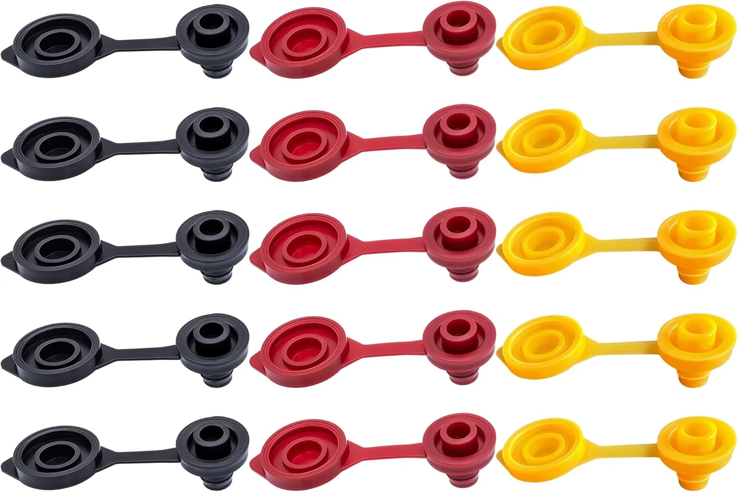 ۱۵ عدد درپوش دریچه قوطی کوچک جهانی، سازگار با اکثر قوطی های آب، بنزین و روغن قدیمی (مشکی، زرد و قرمز)