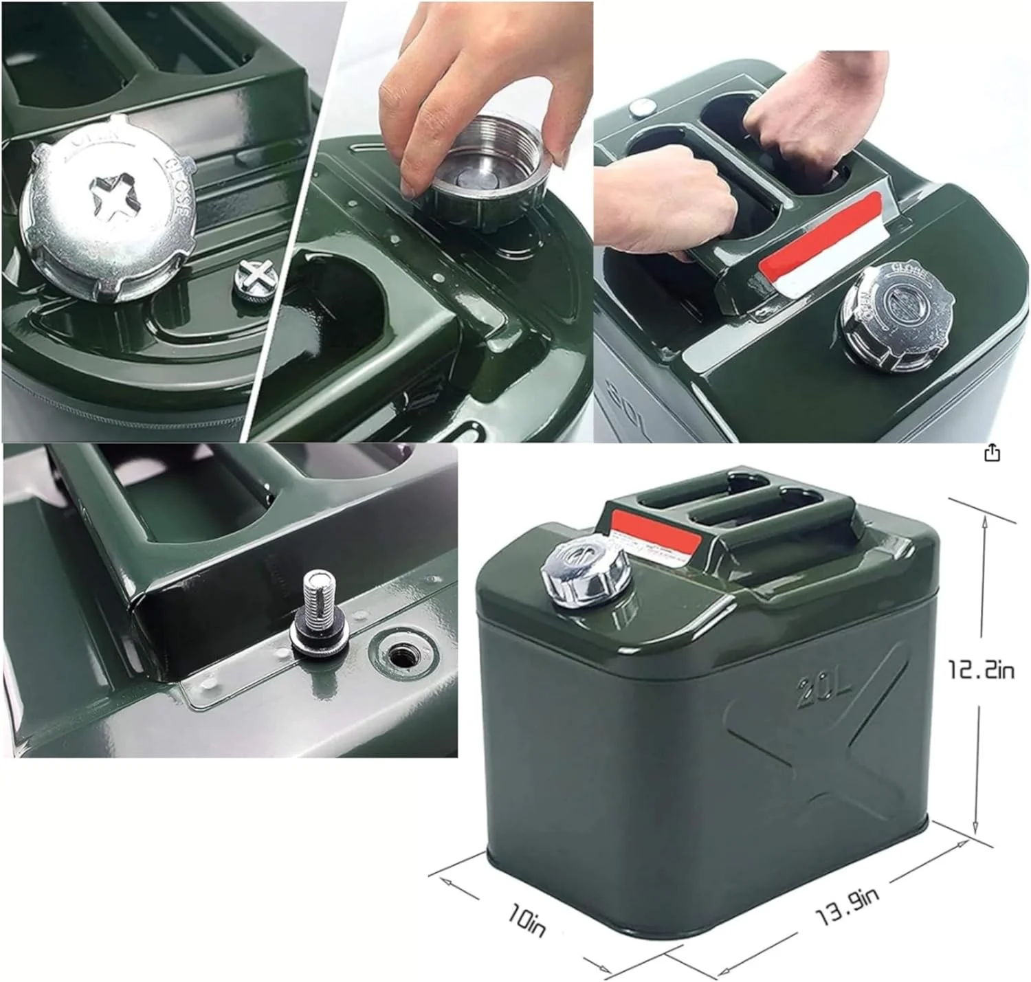 دبه روغن مربعی 10، 15 و 20 لیتری، فولادی ضد زنگ و بادوام، مناسب برای کمپینگ، سفر و ذخیره سازی سوخت اضطراری (15 لیتر)