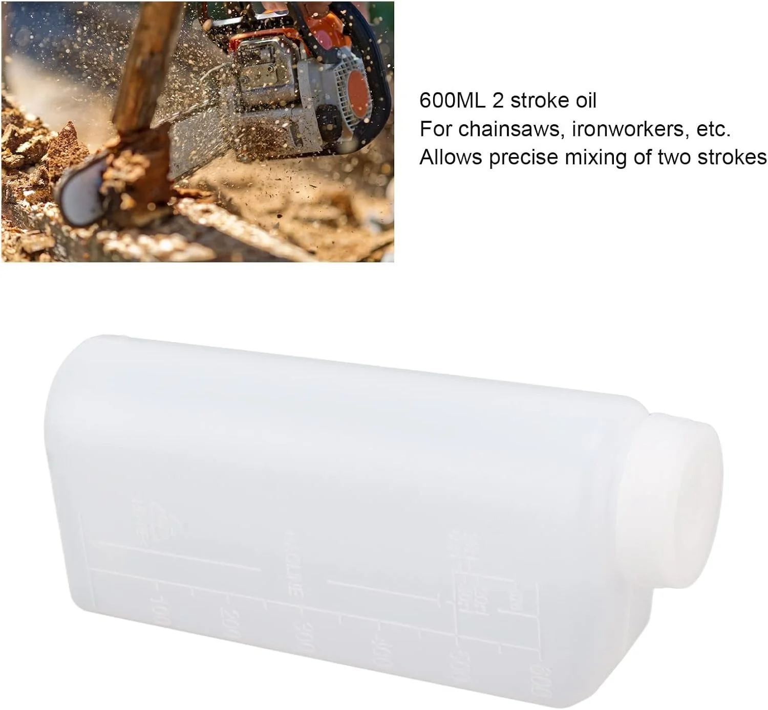 مجموعه دو عددی بطری مخلوط روغن و بنزین 600 میلی لیتری، بطری مخلوط کن روغن پلاستیکی نایلونی بادوام با دقت بالا، بطری مخلوط کن برای اره زنجیری باغبانی، علف زن و ماشین آلات آهنگری