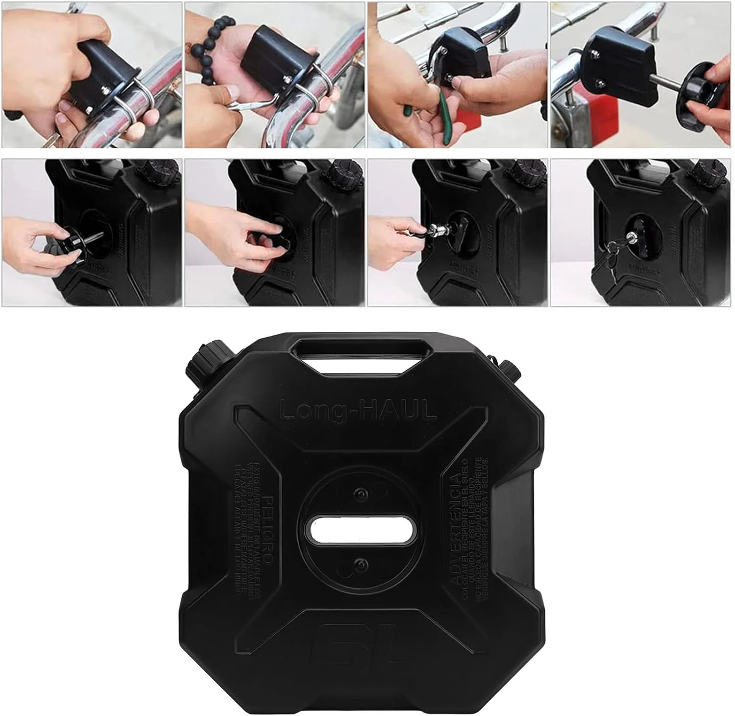 مخزن بنزین 6 لیتری (1.6 گالن) مشکی رنگ برای خودرو، موتورسیکلت، UTV، ATV و وسایل نقلیه آفرود، ساخته شده از مواد ABS (همراه با براکت)