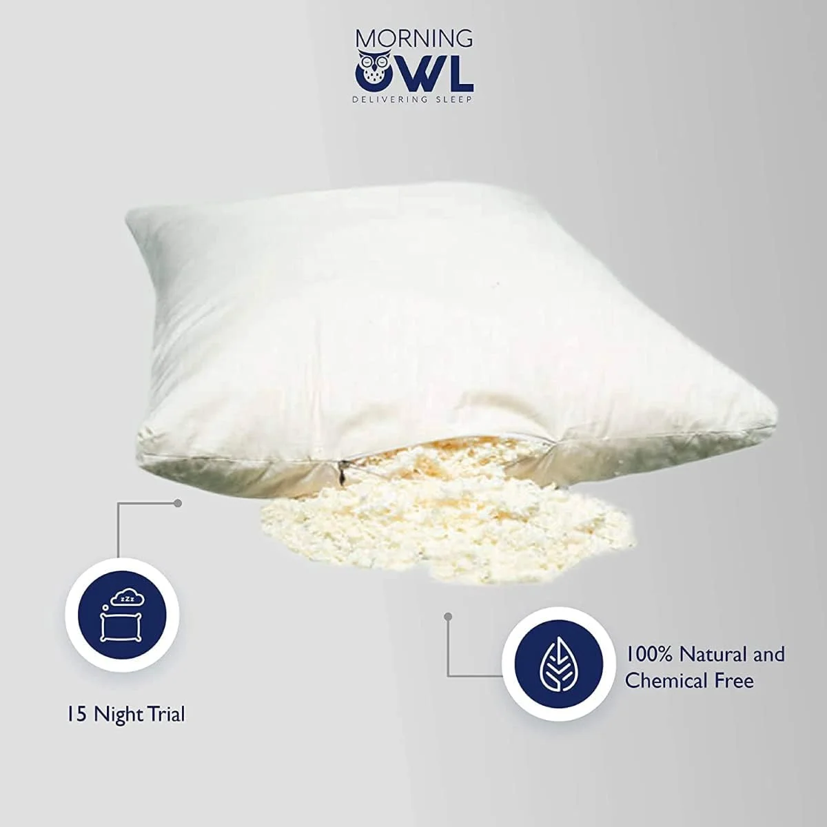 بالش لاتکس طبیعی خرد شده Morning Owl، ضخامت قابل تنظیم، خنک، ضد حساسیت، حجیم، نرم و راحت (60 * 40 * 12.5 سانتی متر، سفید)، 1 بالش با روکش