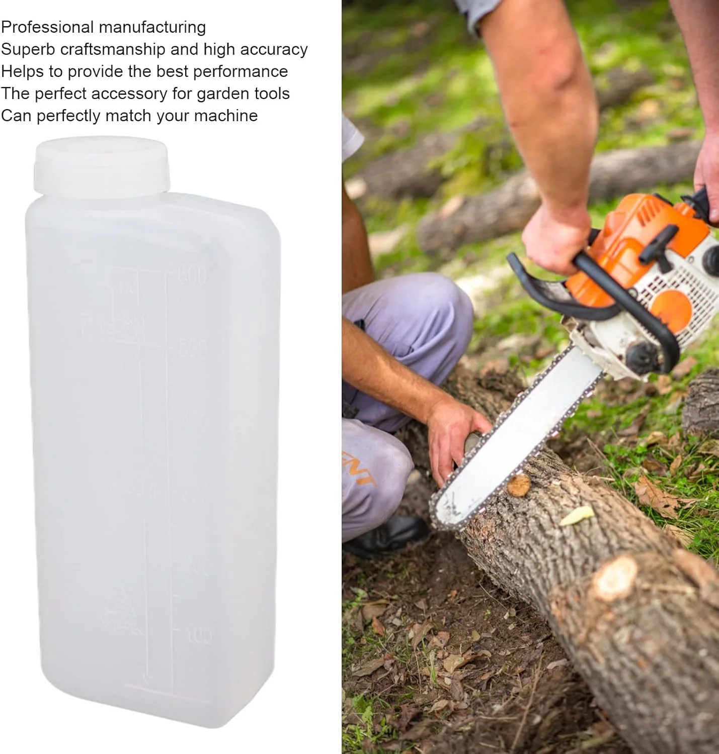 مجموعه دو عددی بطری مخلوط روغن و بنزین 600 میلی لیتری، بطری مخلوط کن روغن پلاستیکی نایلونی بادوام با دقت بالا، بطری مخلوط کن برای اره زنجیری باغبانی، علف زن و ماشین آلات آهنگری