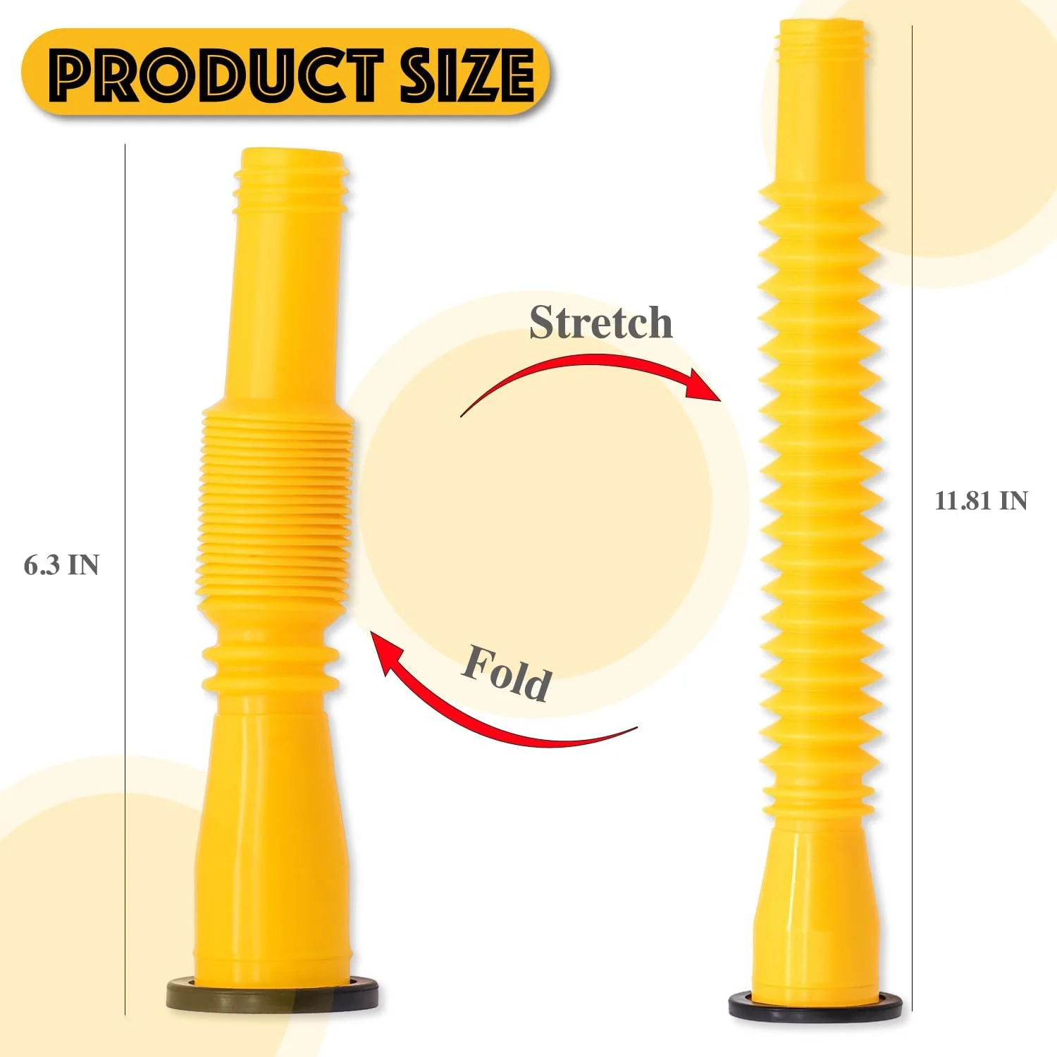 مجموعه جایگزینی لوله خروجی ظرف بنزین MEAJOO، نازل انعطاف پذیر و جمع شونده، ضد ریزش بادوام با درپوش های پیچی، پوشش لوله، درپوش پایه، مته، مناسب برای ظروف بنزین 1/2/5/10 گالنی (زرد)