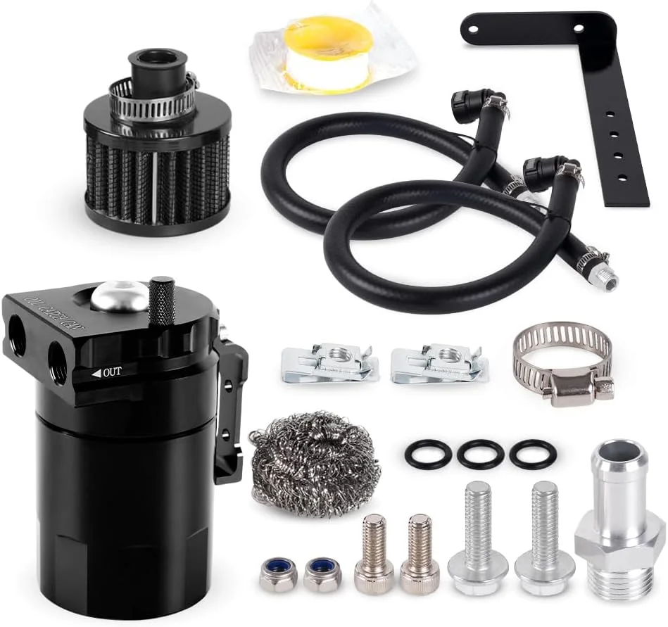 مخزن روغن گیرنده 400 میلی لیتری موگه ریسینگ، کیت جهانی مخزن روغن گیرنده با فیلتر تنفسی و پشم فولاد ضد زنگ، لوازم جانبی نصب و خط سوخت ممتاز، آلومینیوم، مشکی