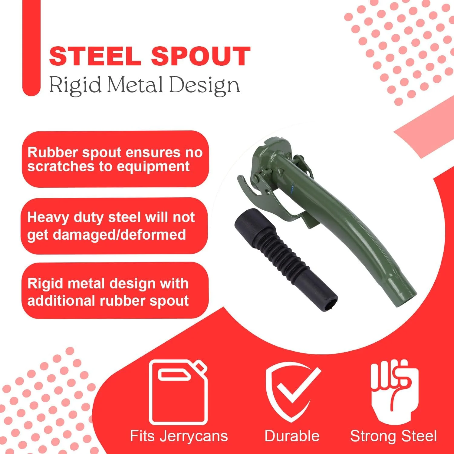 نازل فلزی نوویس با سرپوش لاستیکی - طراحی فلزی محکم سبز رنگ، طراحی شده برای گالن های فلزی، 21 سانتی متر، نازل فلزی سنگین و بزرگ