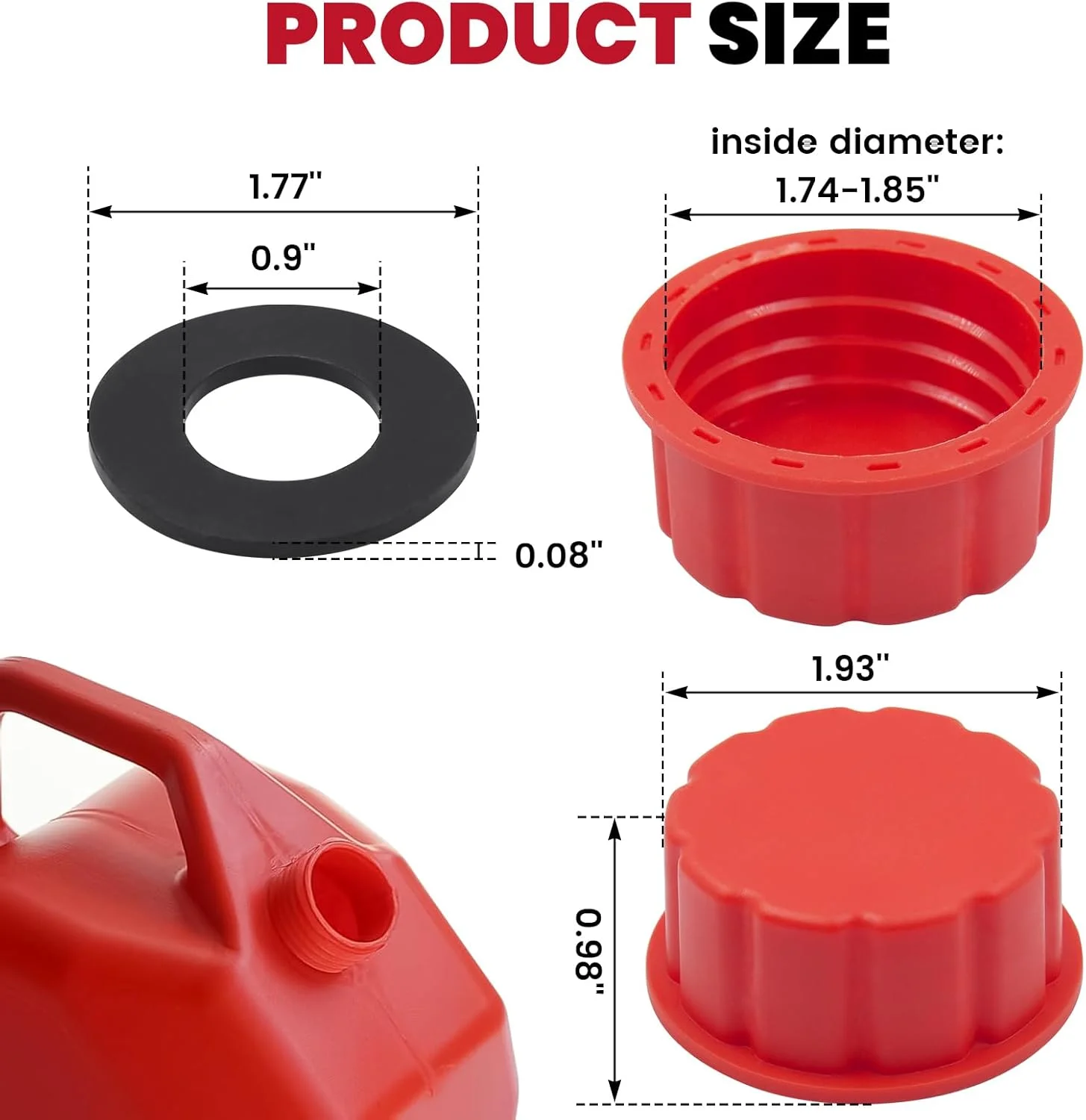 درب جایگزین برای گالن بنزین 5 گالنی، درب با رزوه درشت برای بنزین، درب قابل حمل برای مخازن پلاستیکی و فلزی 5+ گالنی، شامل جایگزینی خروجی مدل قدیمی (بسته 4 عددی)