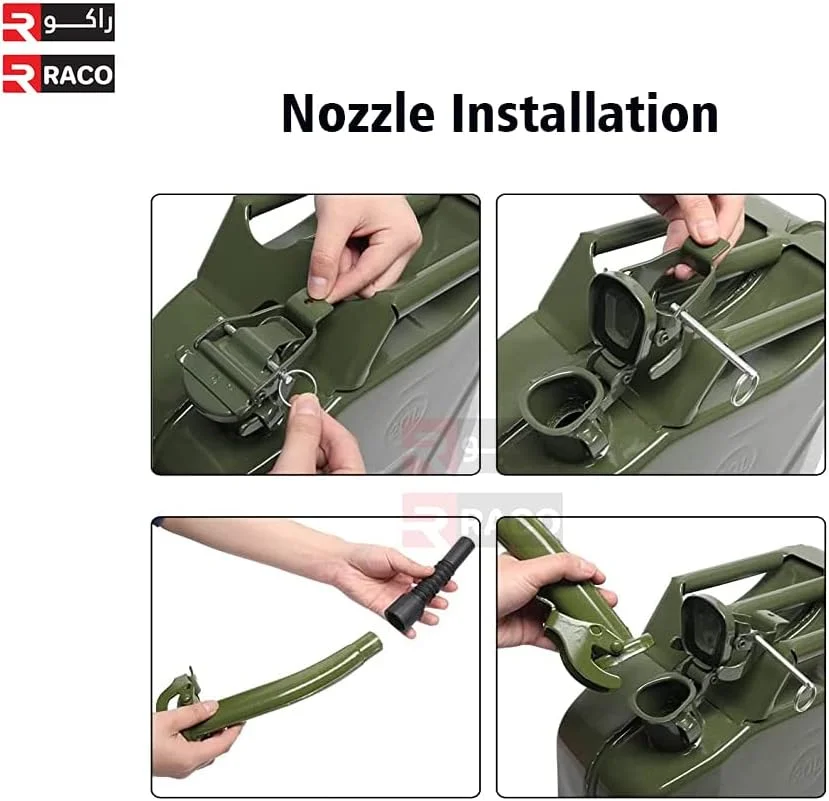 ظرف سوخت RACO برای بنزین، گازوئیل و سایر مایعات، فلزی، سبز رنگ، ساخت تایوان (۵ لیتر)